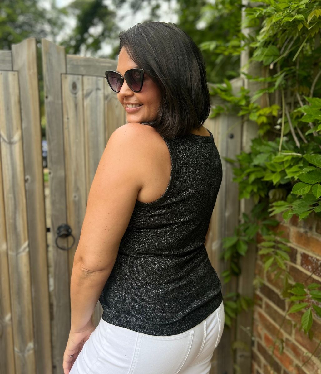 Black Sparkly Ribbed Vest