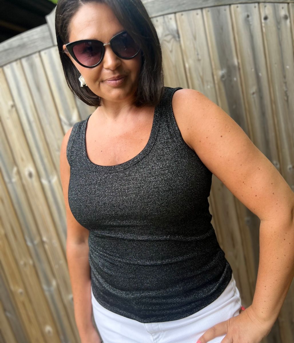 Black Sparkly Ribbed Vest