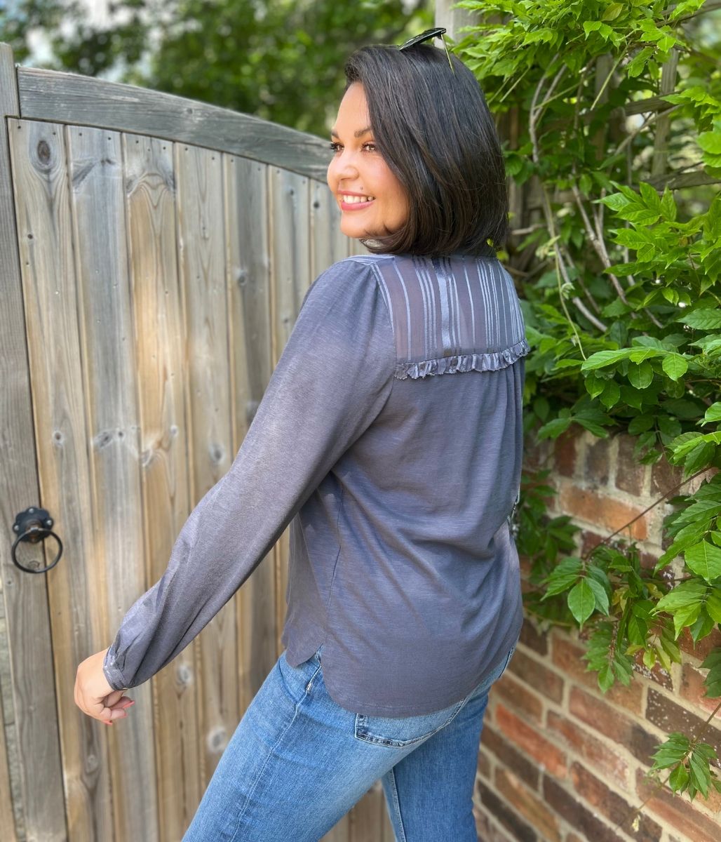 Grey Contrast Jersey Blouse