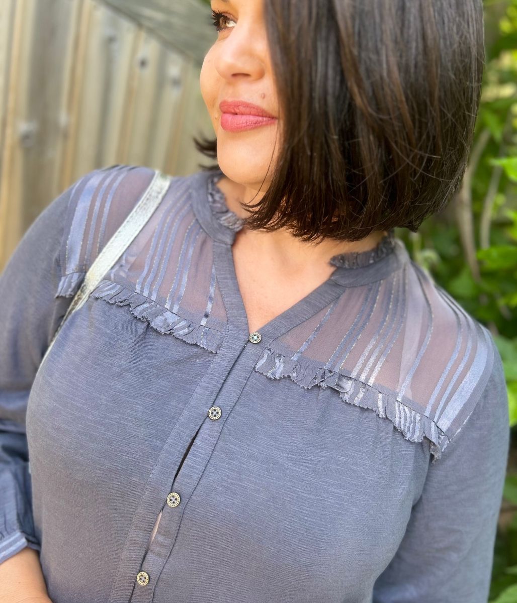 Grey Contrast Jersey Blouse