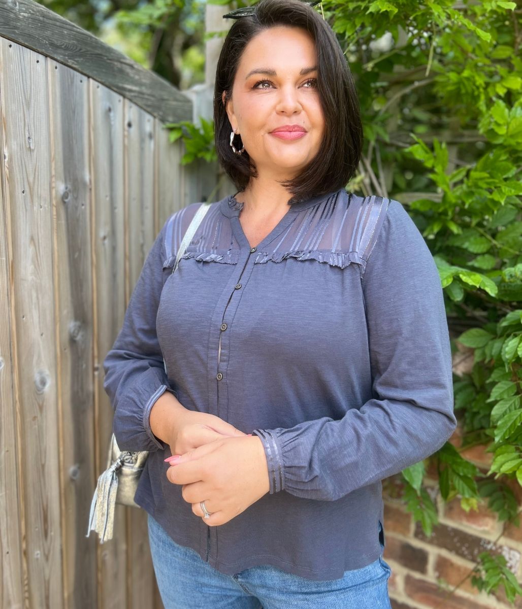 Grey Contrast Jersey Blouse