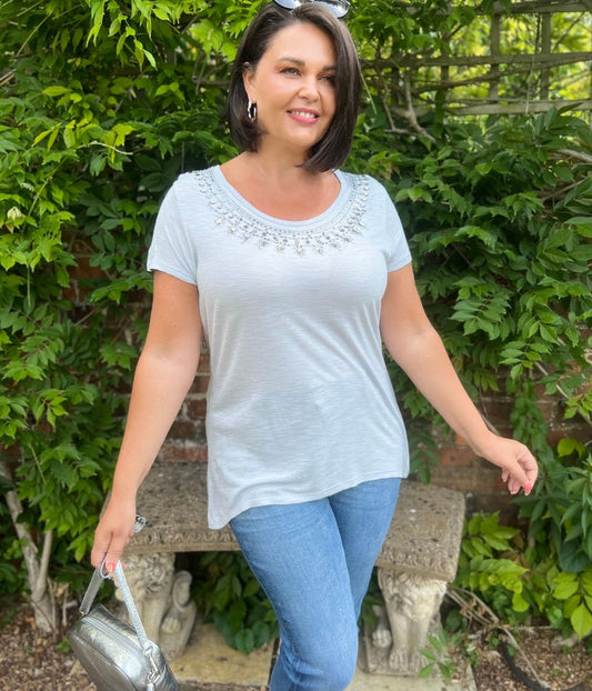 Light Grey Embellished Top