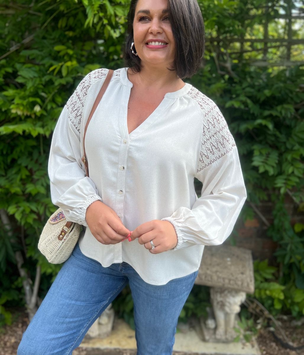 Natural Linen Blend Blouse