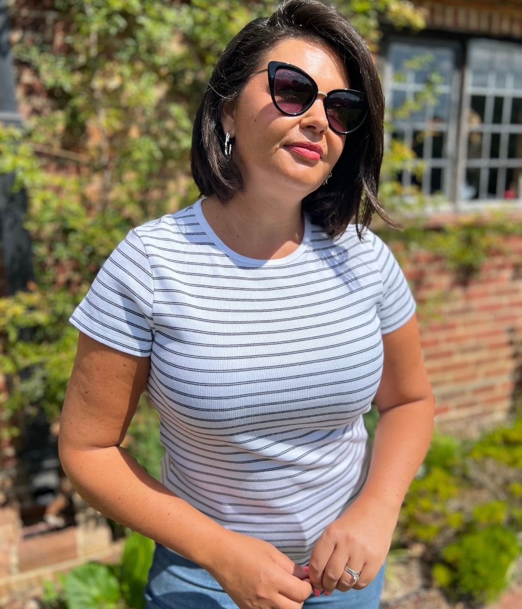 White Striped Cotton Rich Ribbed Tee