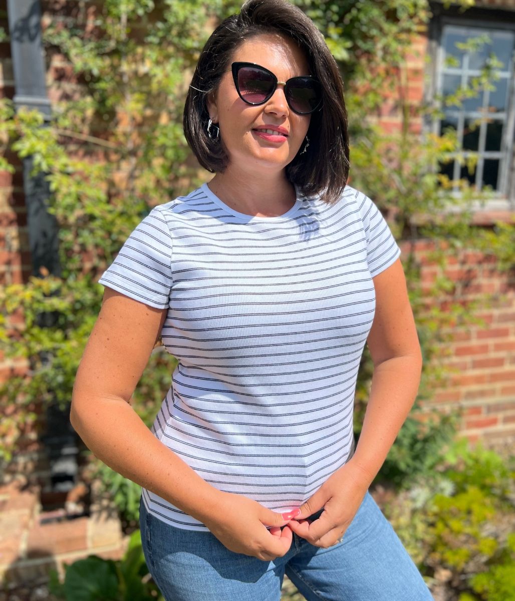 White Striped Cotton Rich Ribbed Tee