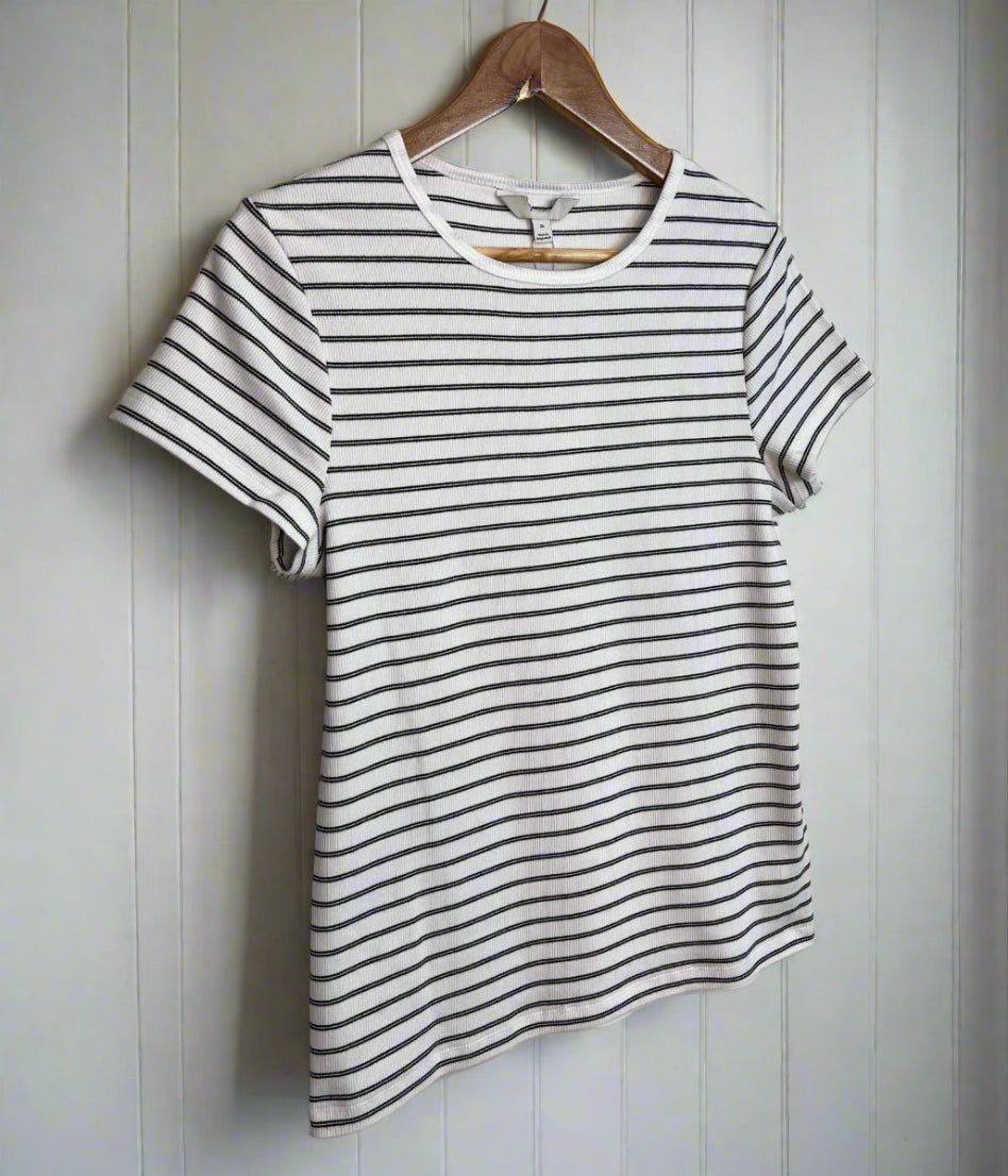 White Striped Cotton Rich Ribbed Tee