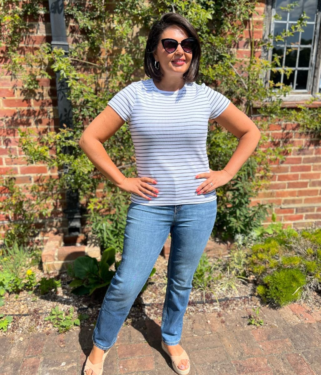 White Striped Cotton Rich Ribbed Tee