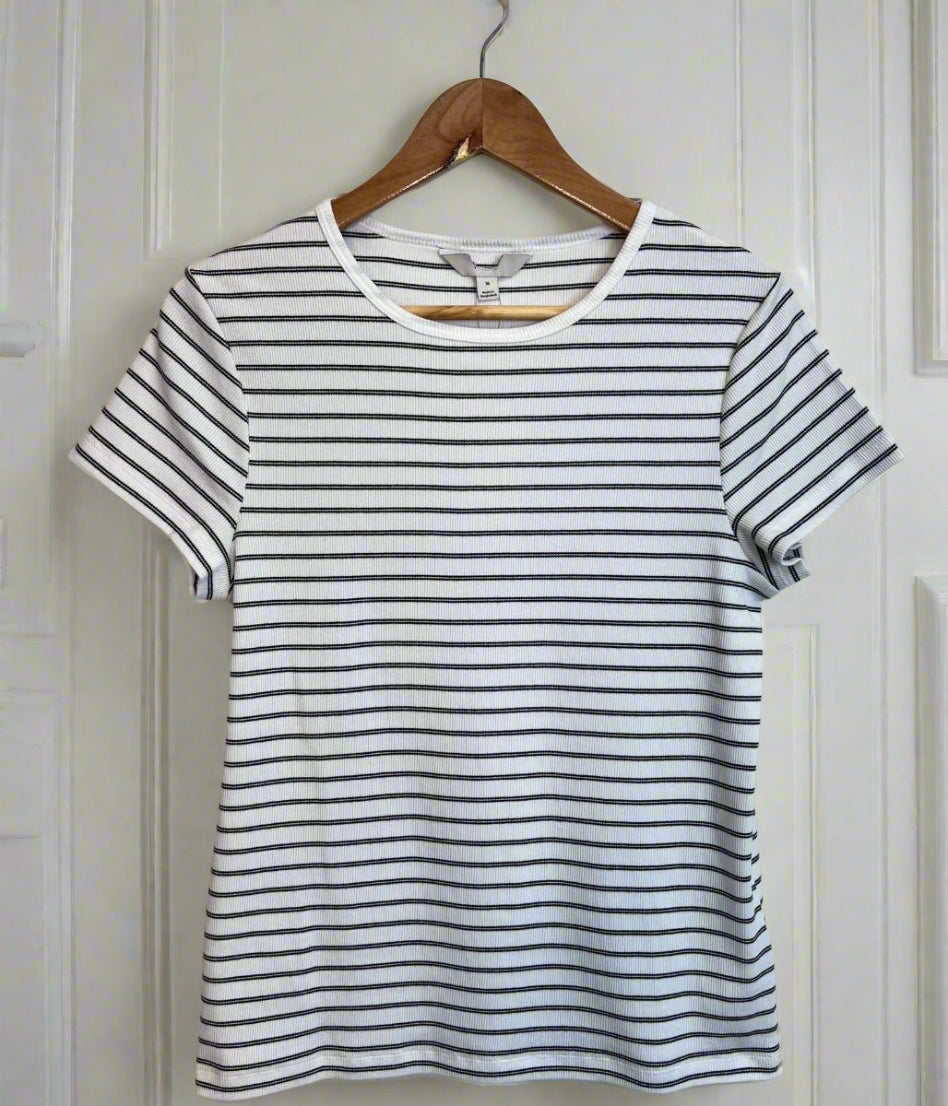 White Striped Cotton Rich Ribbed Tee
