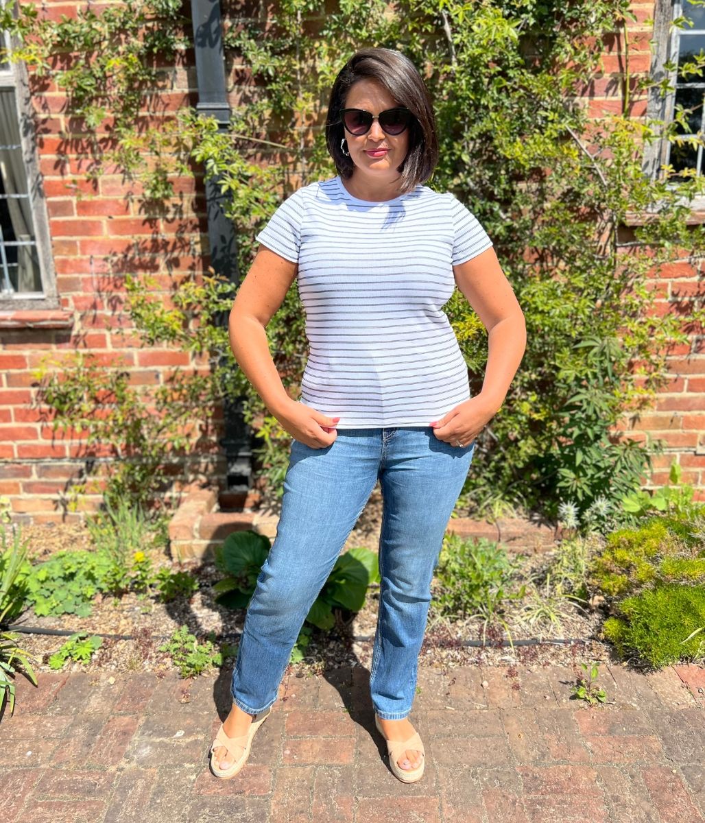 White Striped Cotton Rich Ribbed Tee