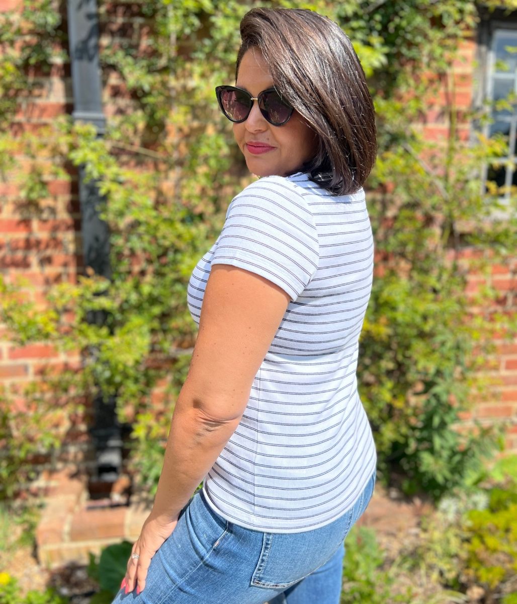 White Striped Cotton Rich Ribbed Tee