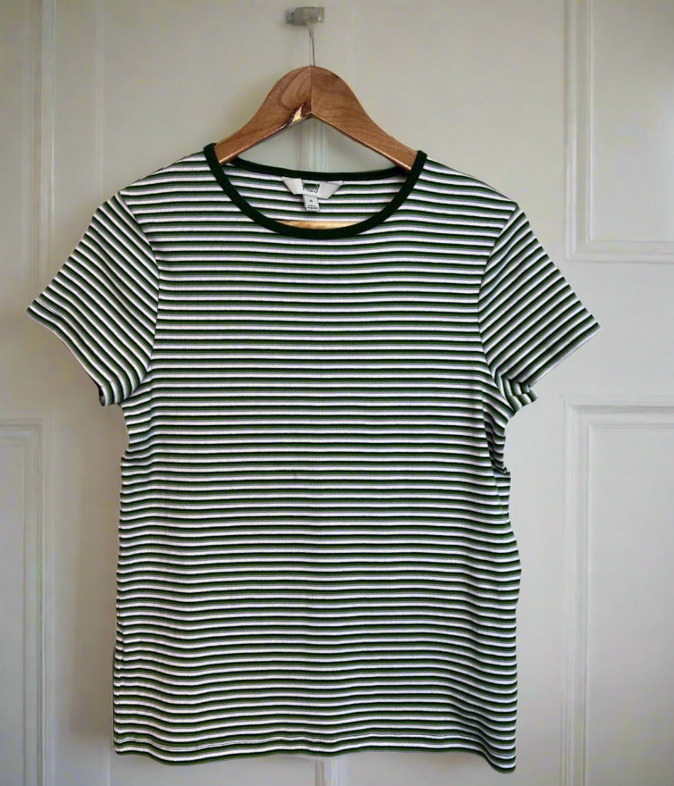 Green Striped Cotton Rich Ribbed Tee