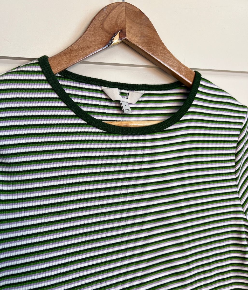 Green Striped Cotton Rich Ribbed Tee