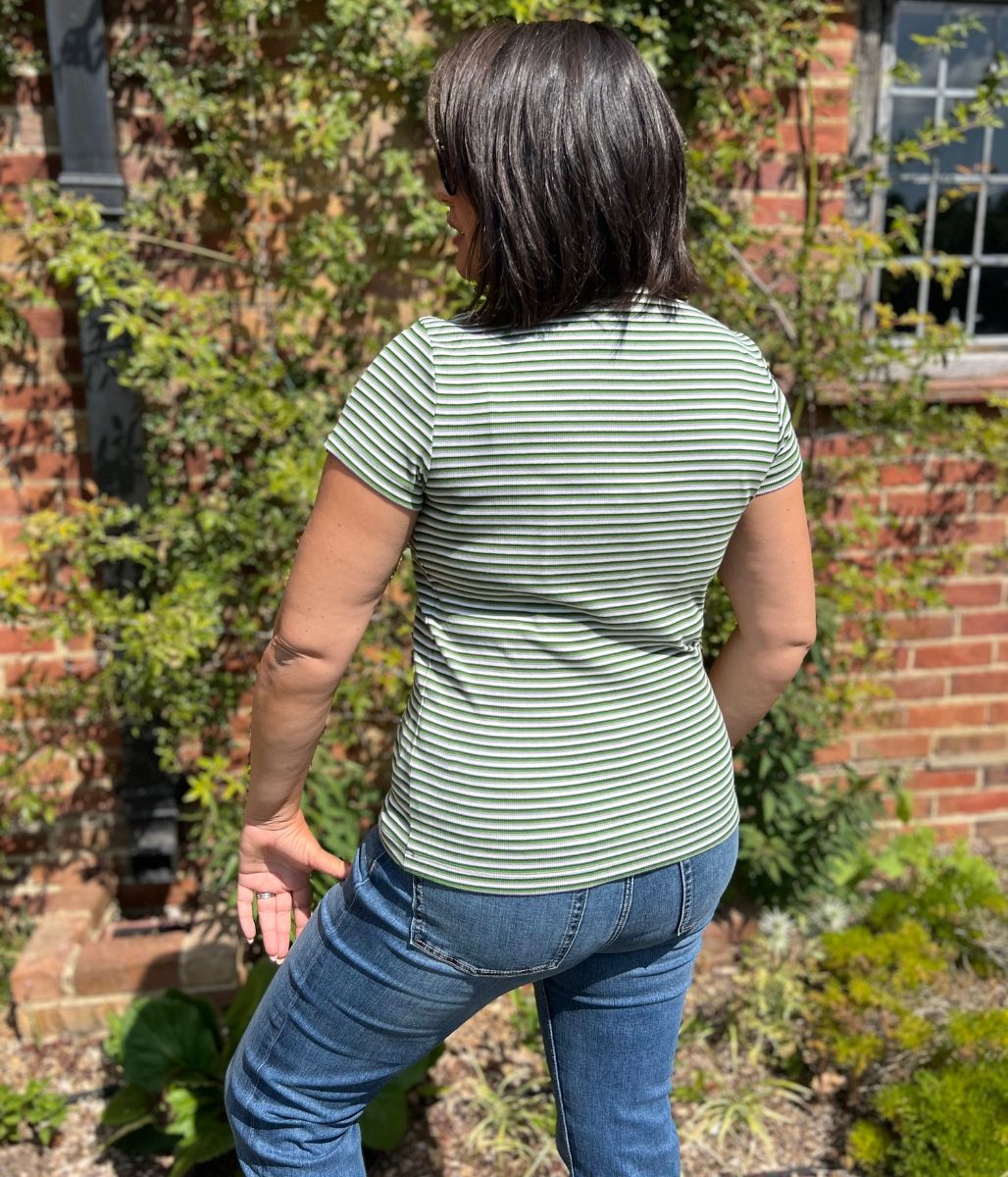 Green Striped Cotton Rich Ribbed Tee