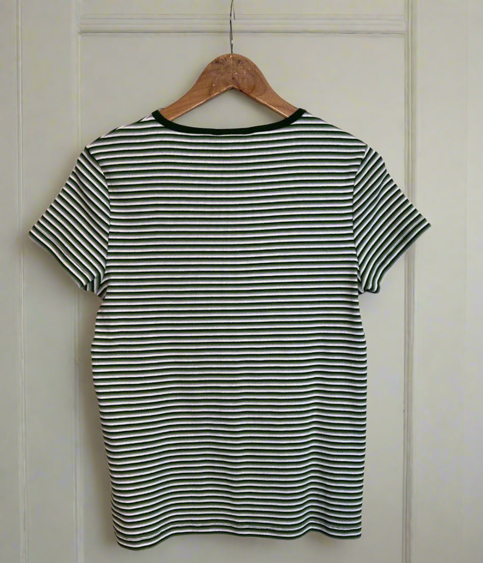 Green Striped Cotton Rich Ribbed Tee
