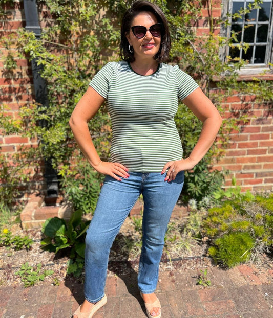 Green Striped Cotton Rich Ribbed Tee