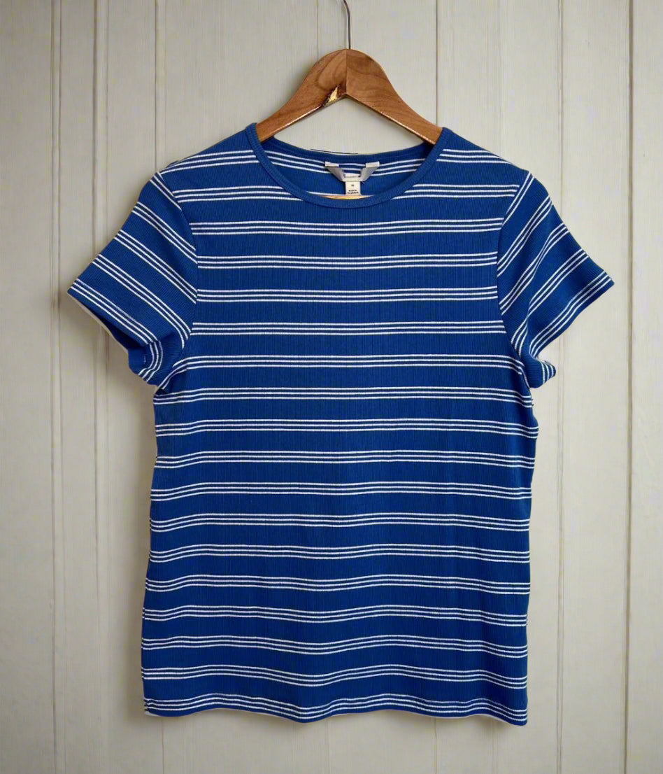 Blue Striped Cotton Rich Ribbed Tee