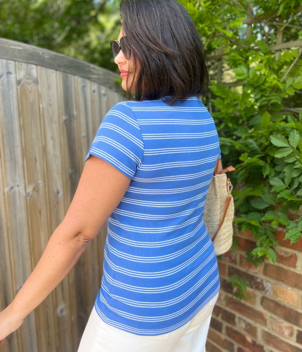 Blue Striped Cotton Rich Ribbed Tee