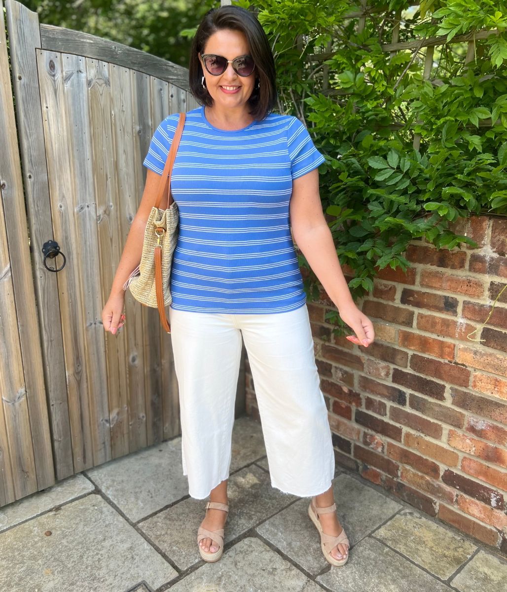 Blue Striped Cotton Rich Ribbed Tee