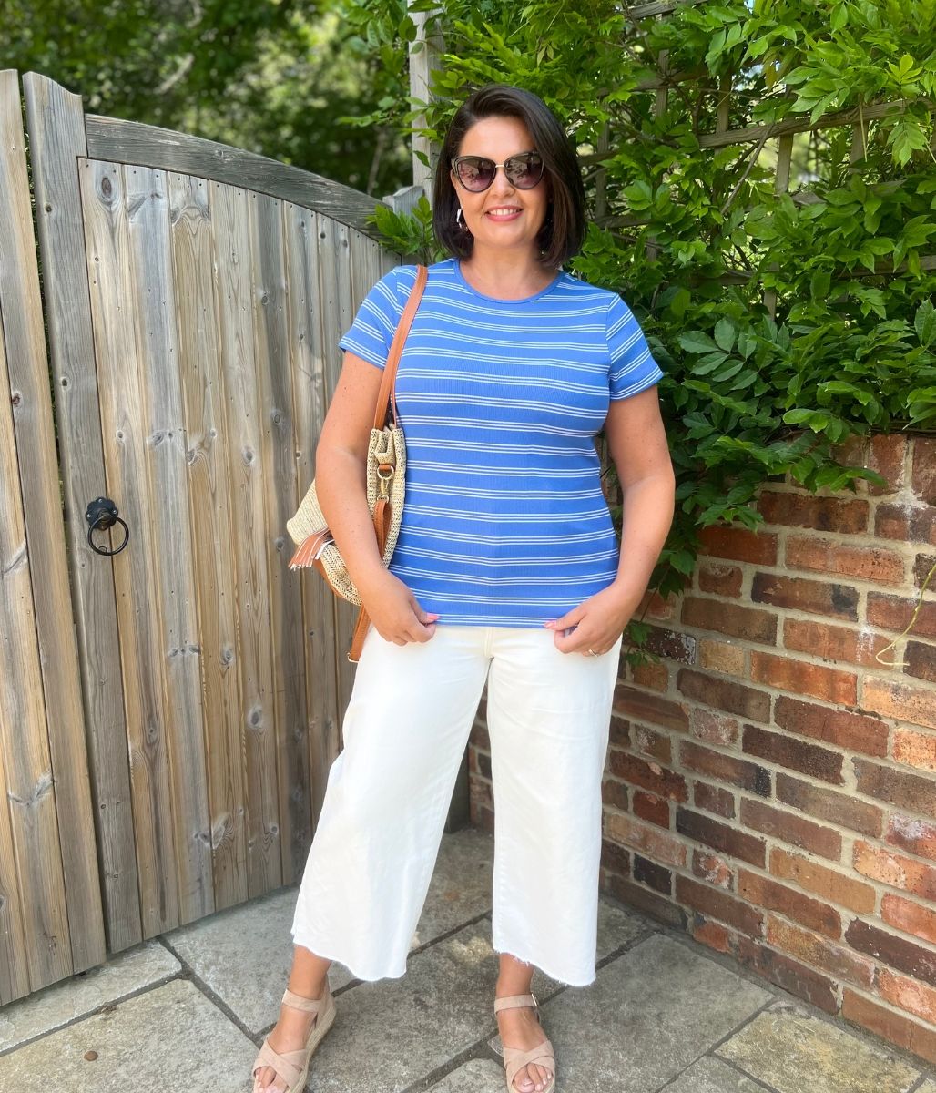 Blue Striped Cotton Rich Ribbed Tee