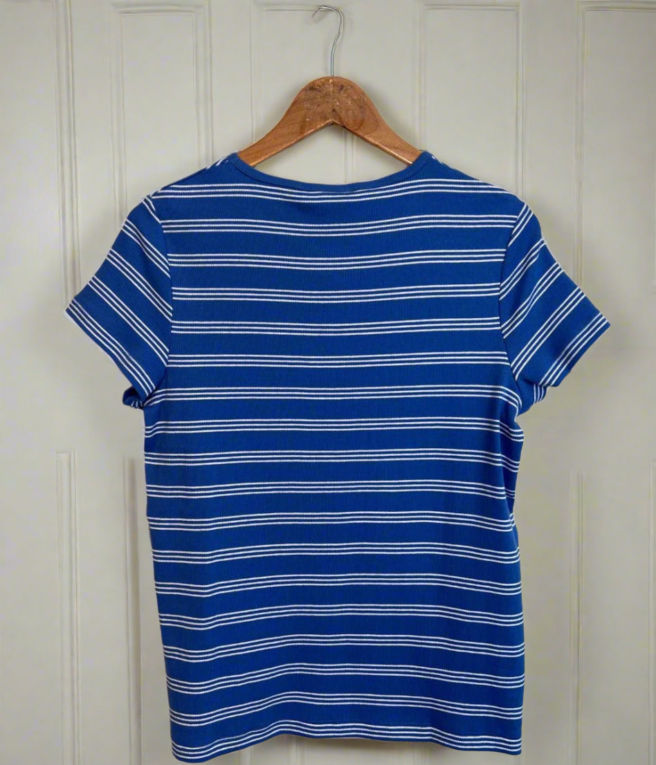 Blue Striped Cotton Rich Ribbed Tee