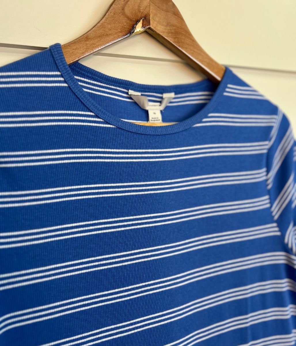 Blue Striped Cotton Rich Ribbed Tee