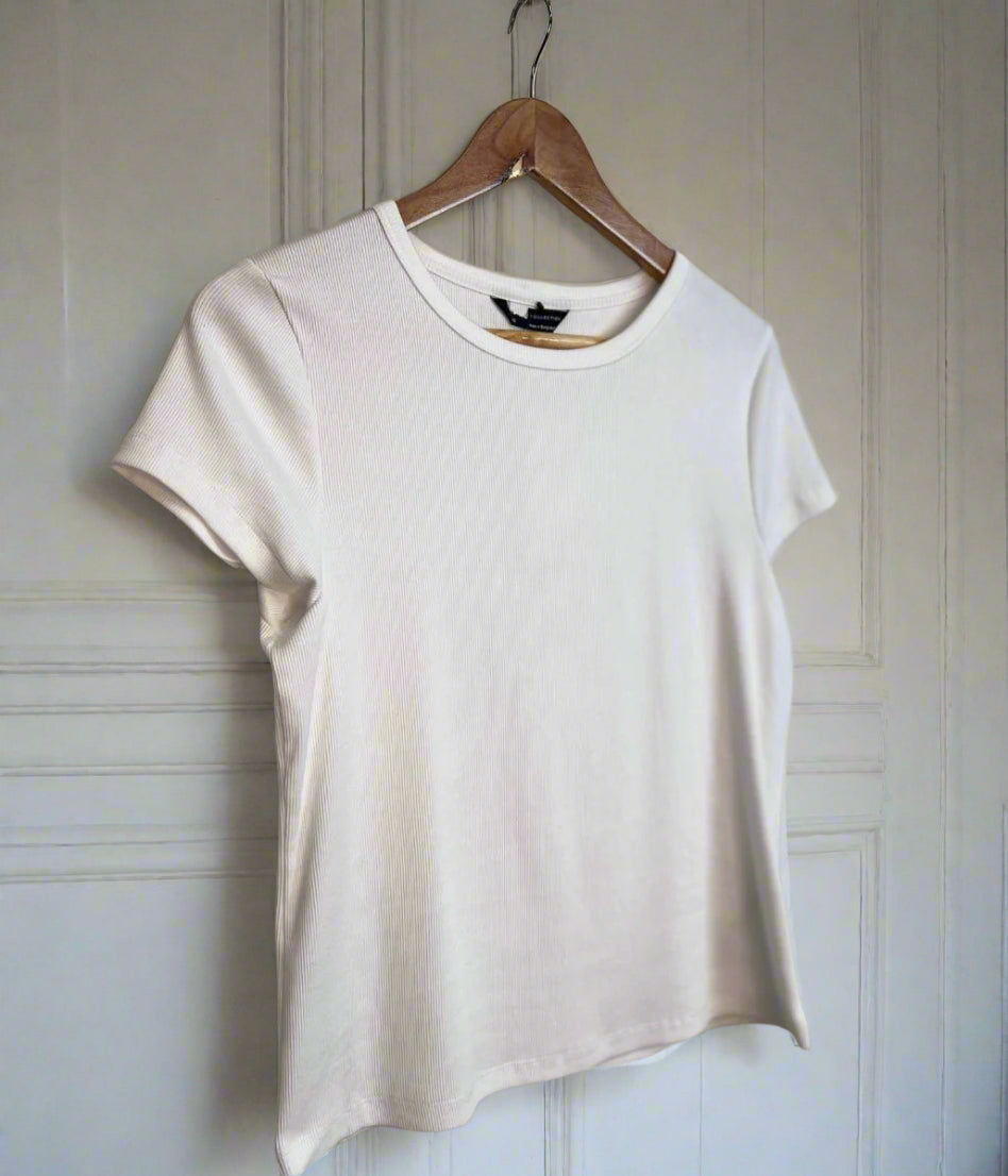 White Cotton Rich Ribbed Tee
