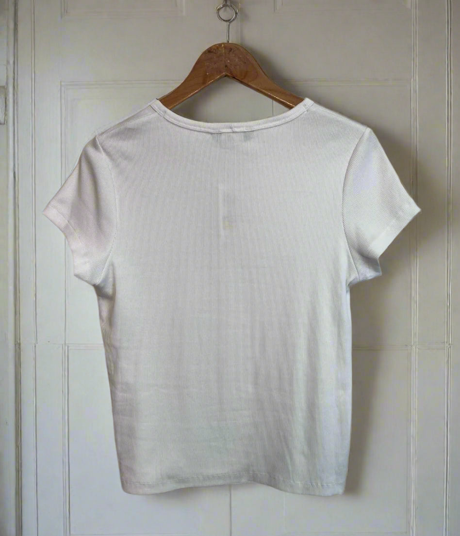 White Cotton Rich Ribbed Tee
