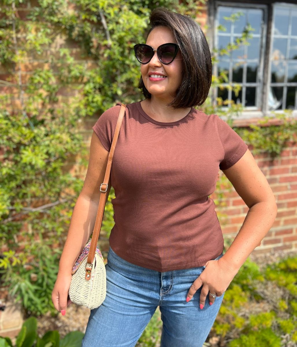 Brown Cotton Rich Ribbed Tee