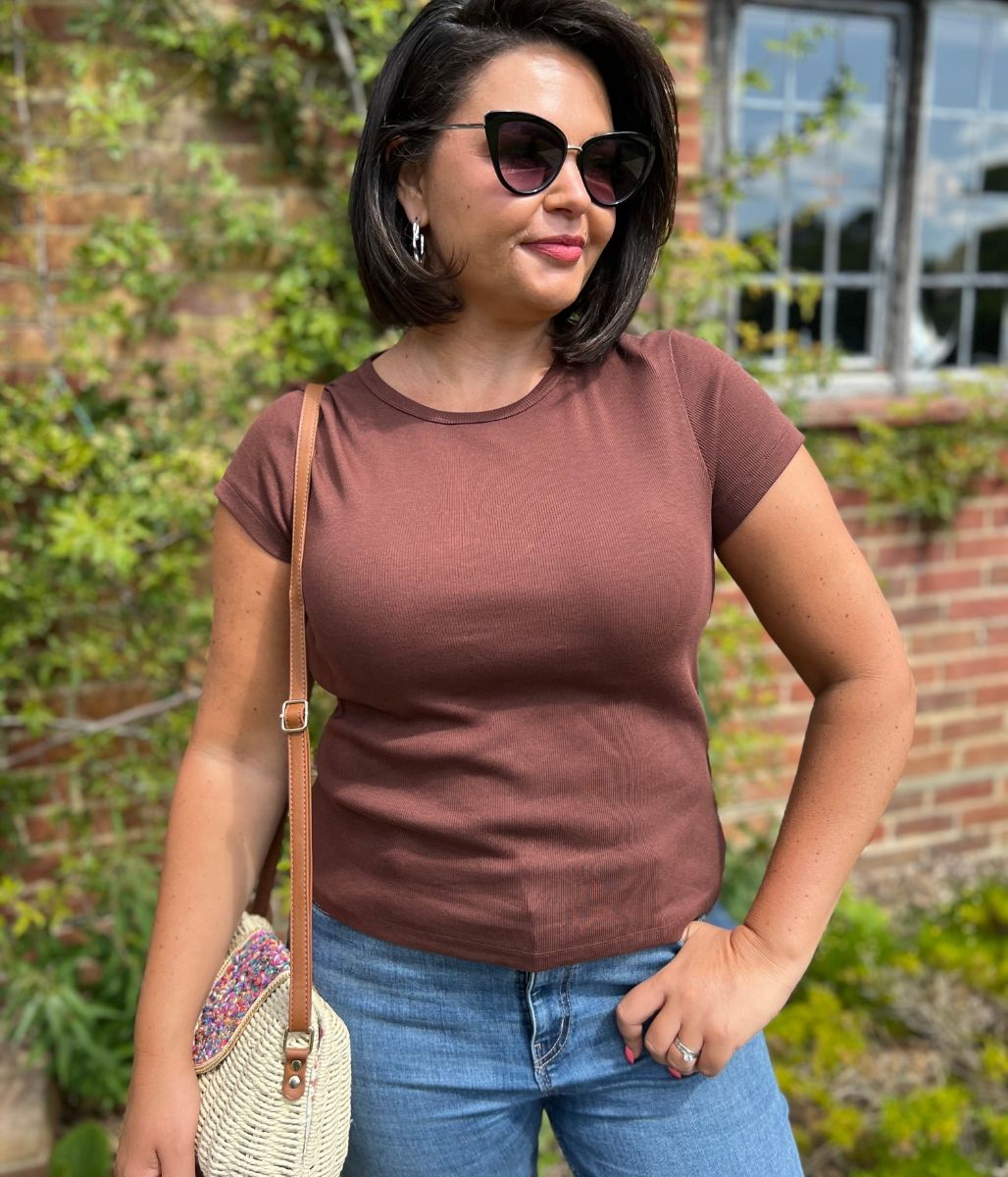 Brown Cotton Rich Ribbed Tee