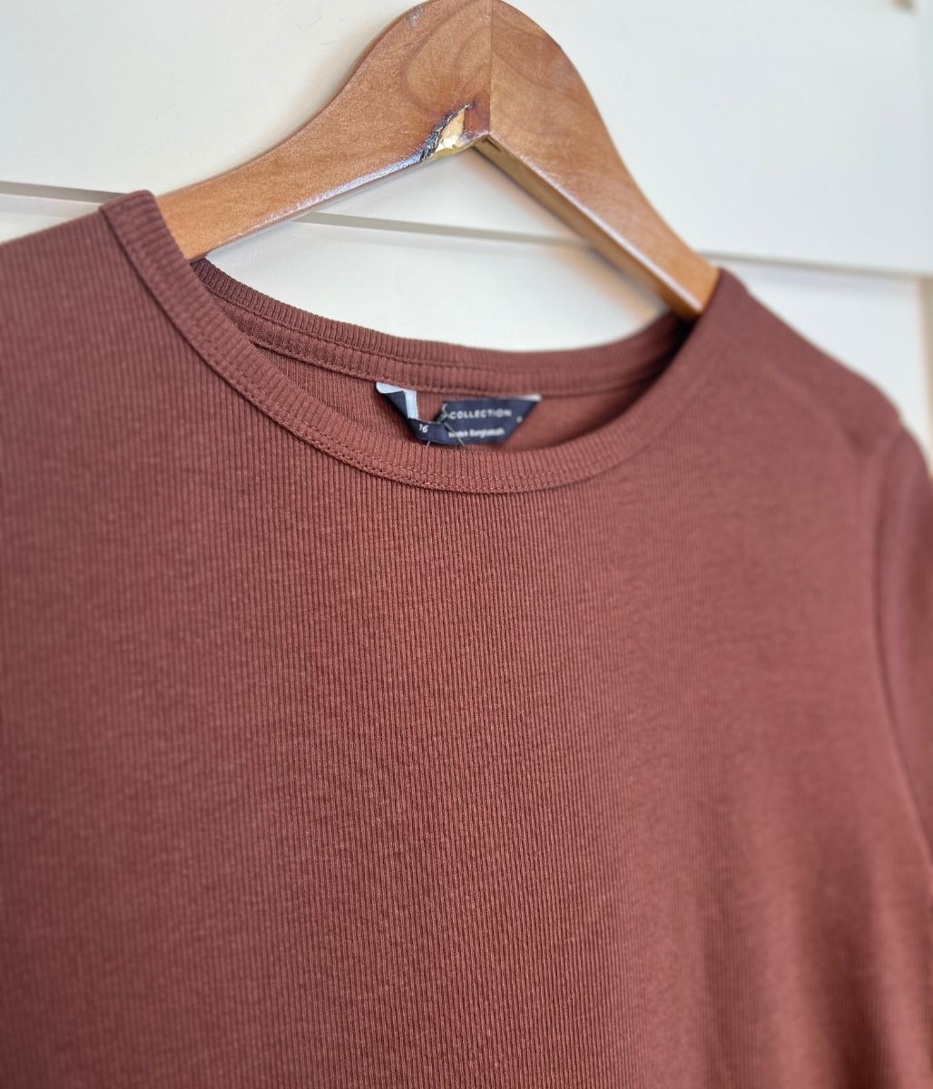 Brown Cotton Rich Ribbed Tee