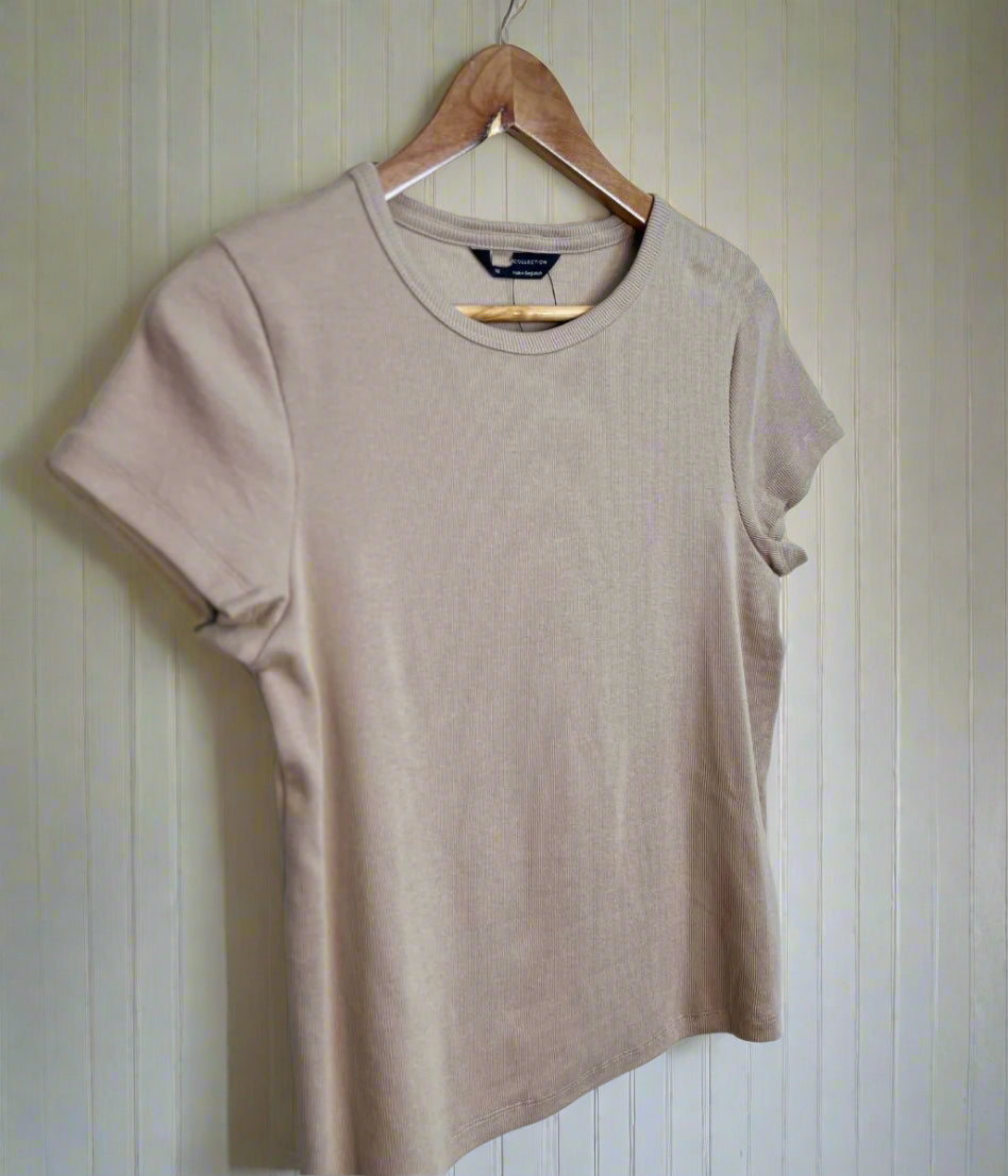 Beige Cotton Rich Ribbed Tee