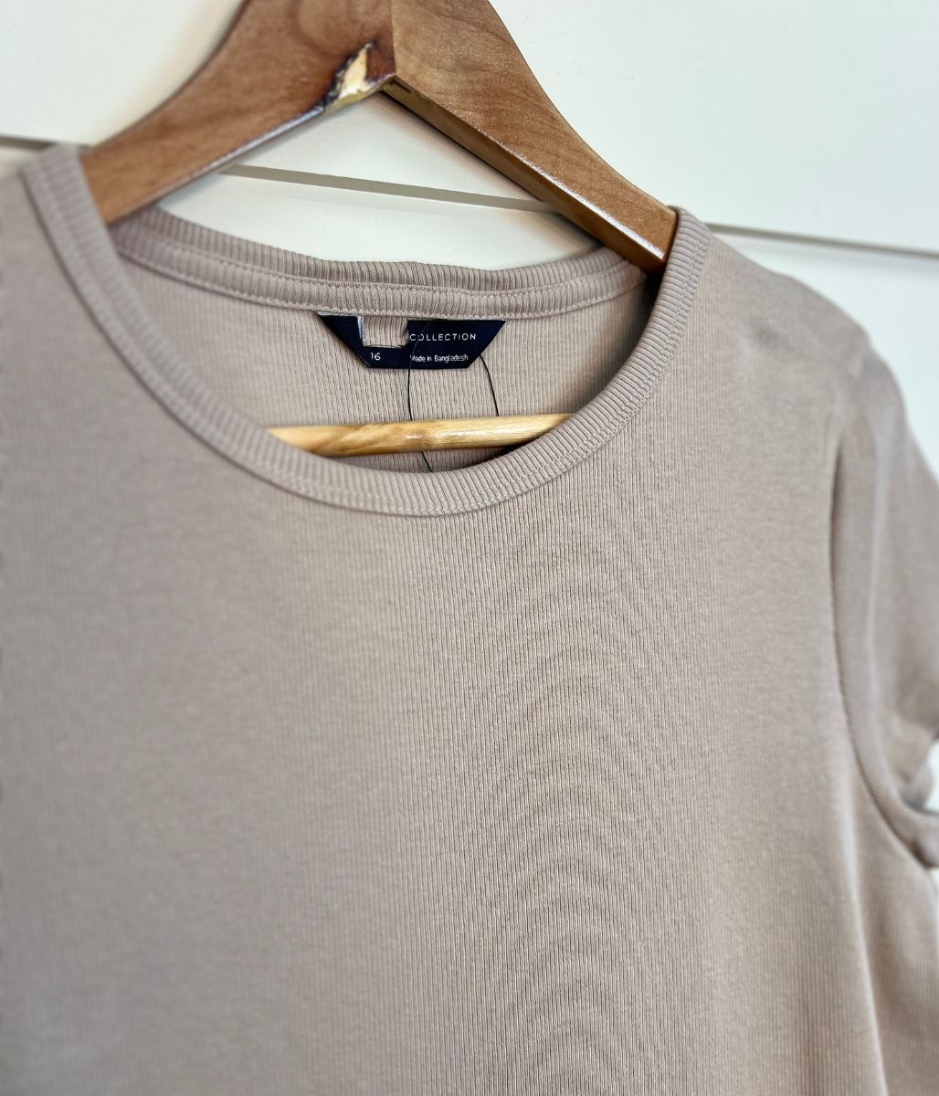 Beige Cotton Rich Ribbed Tee