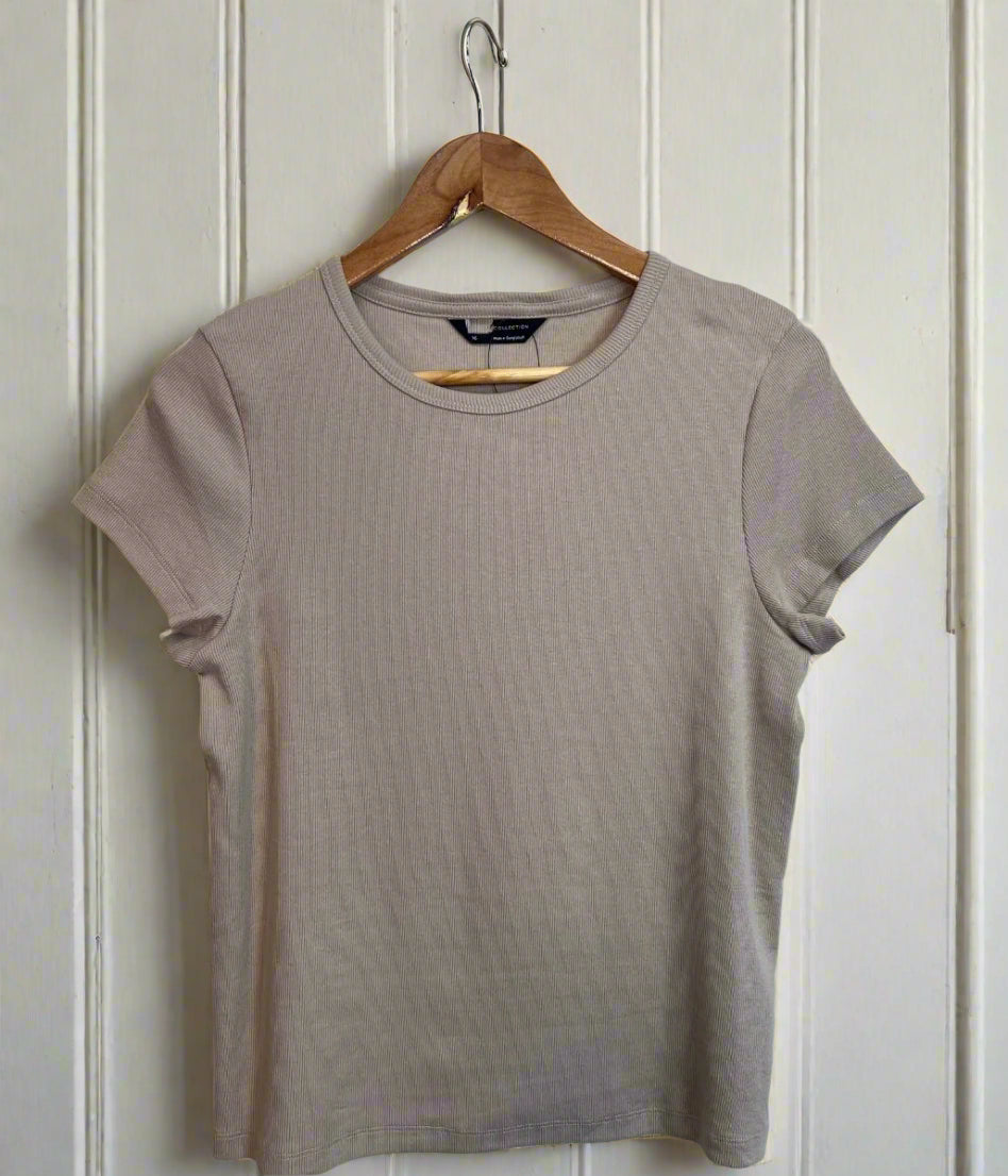 Beige Cotton Rich Ribbed Tee