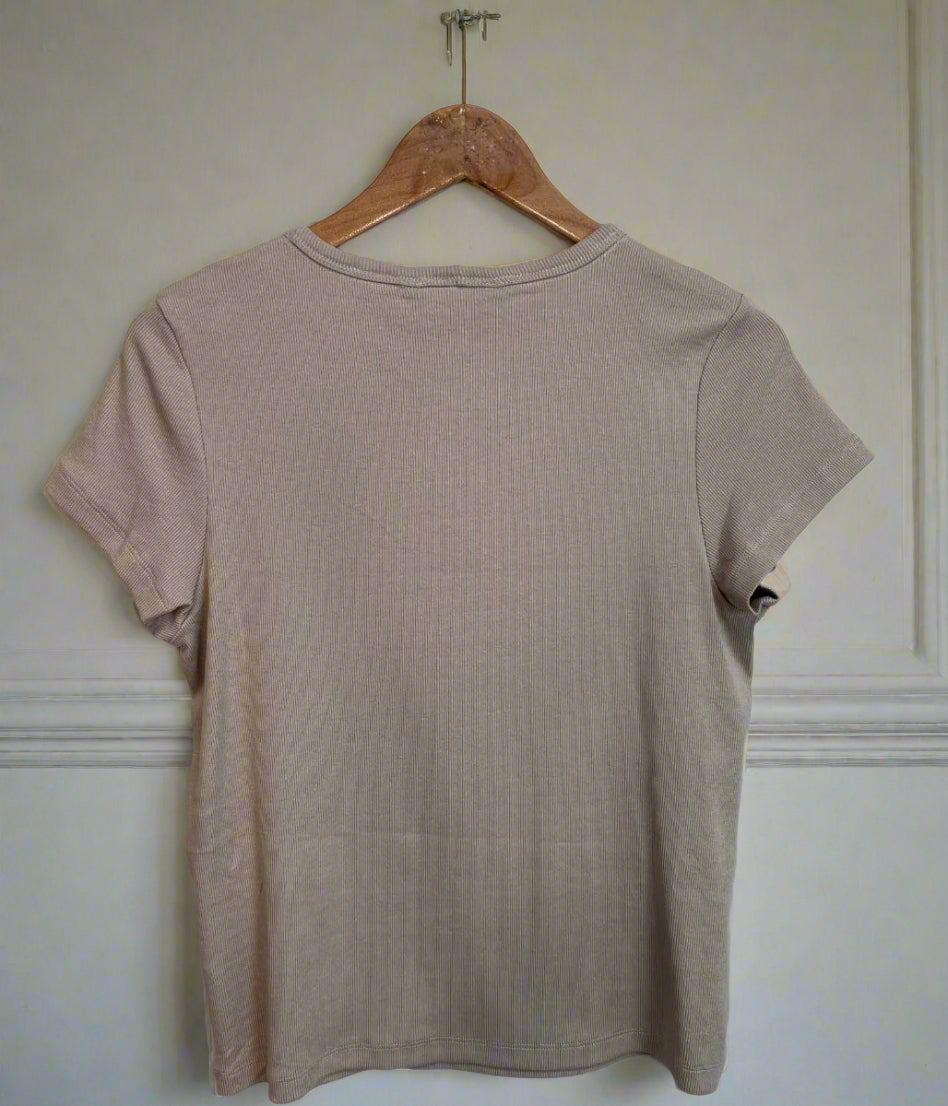 Beige Cotton Rich Ribbed Tee