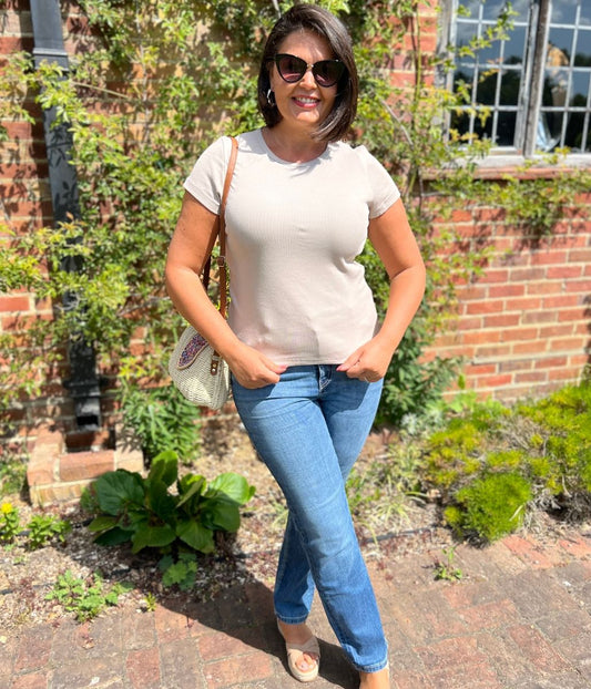 Beige Cotton Rich Ribbed Tee