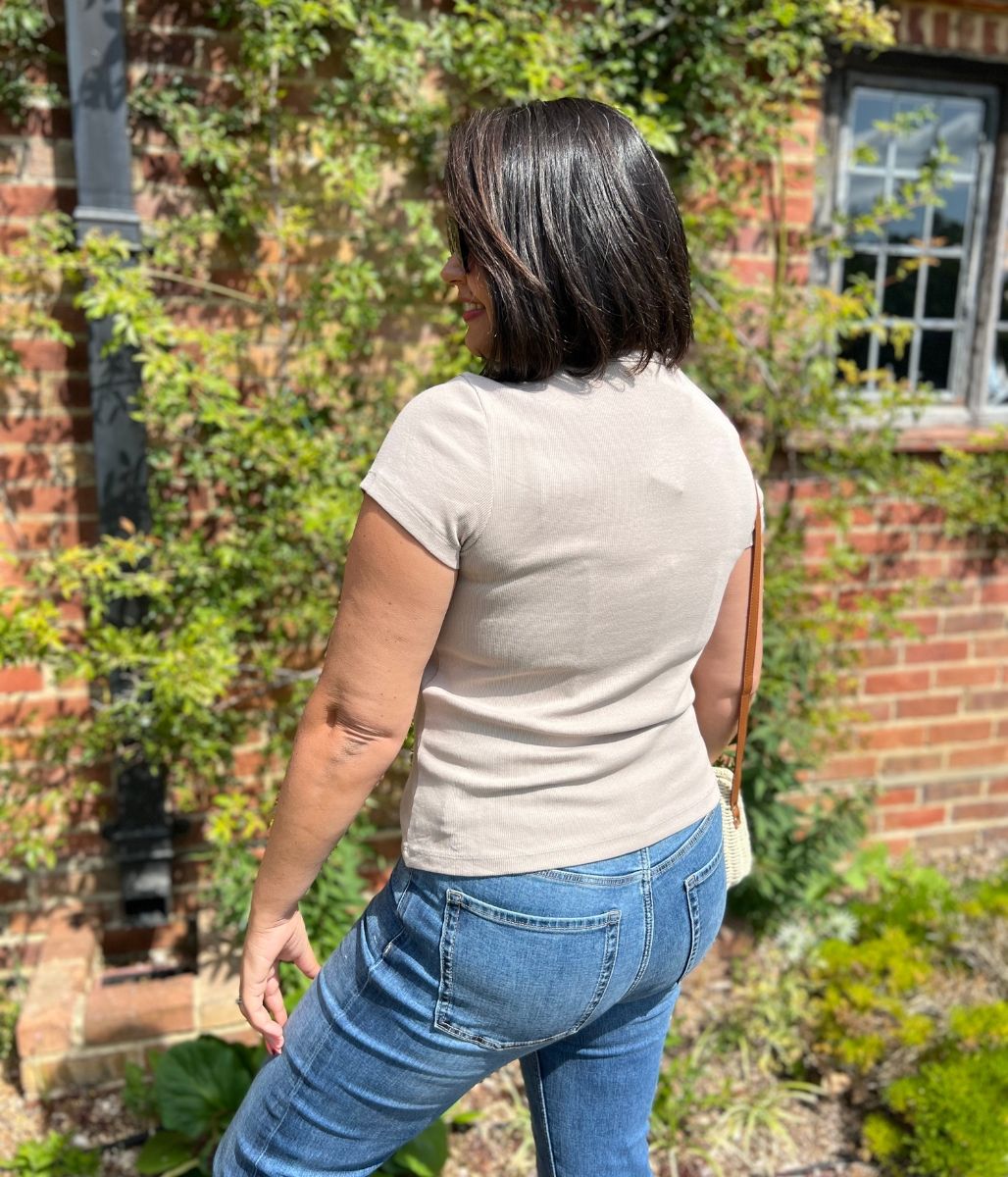 Beige Cotton Rich Ribbed Tee