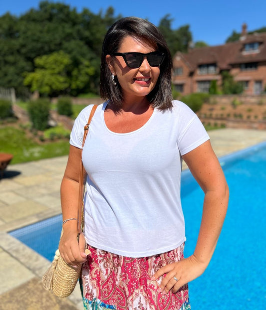 White Basic Scoop Neck Tee