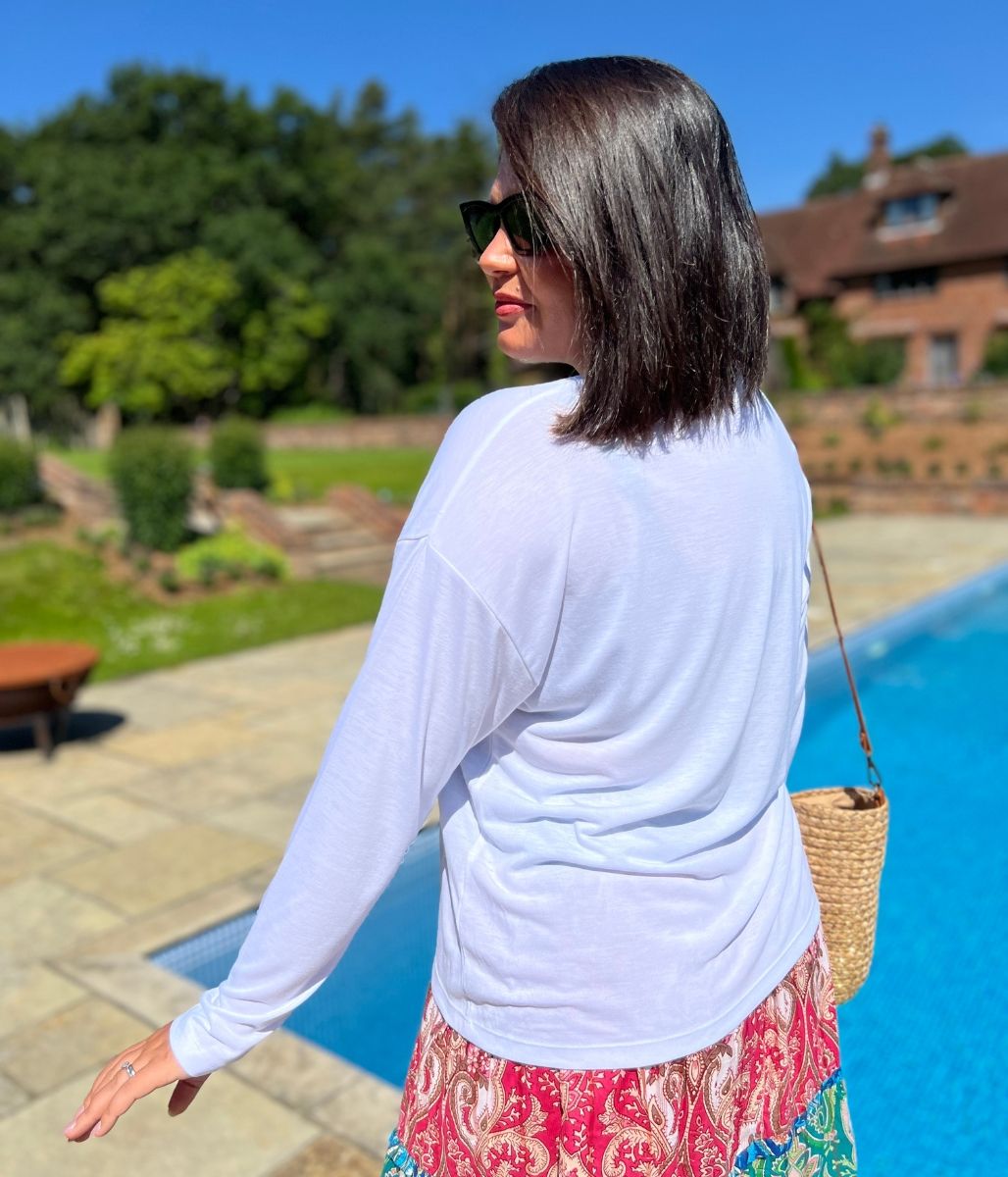 White V Neck Long Sleeve T Shirt