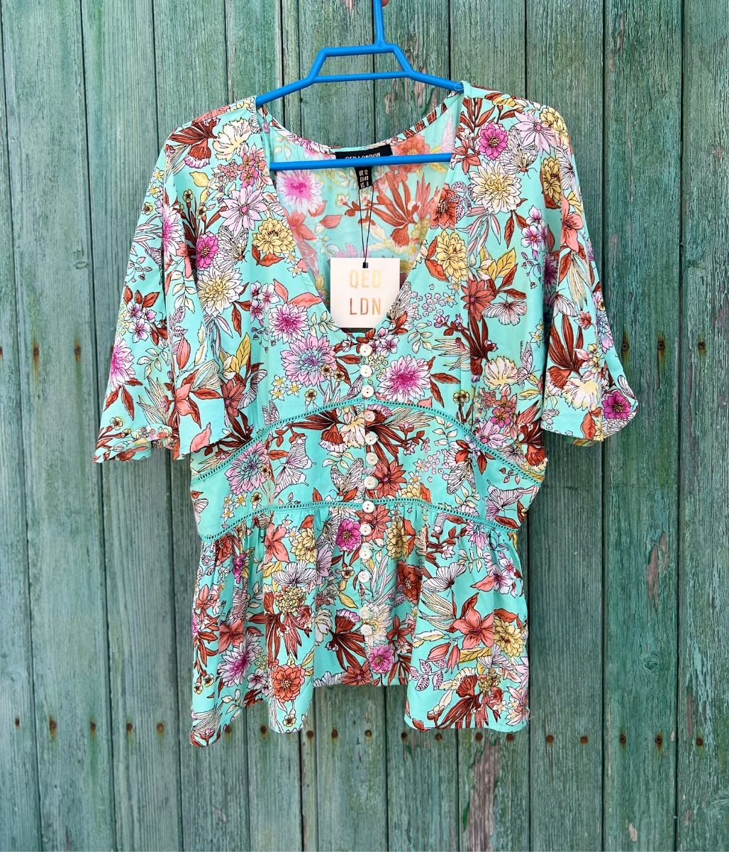 Aqua Ditsy Floral Blouse