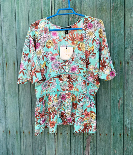 Aqua Ditsy Floral Blouse