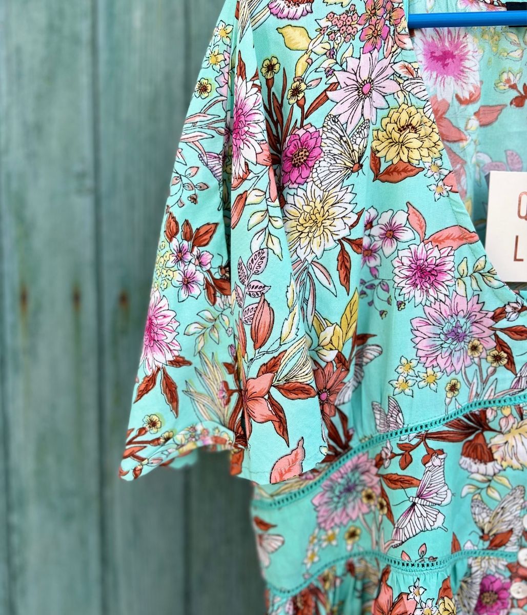Aqua Ditsy Floral Blouse