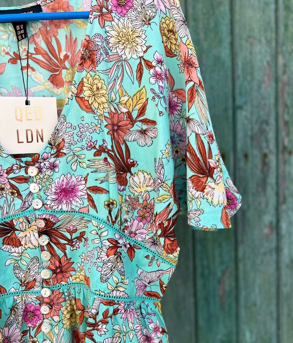 Aqua Ditsy Floral Blouse