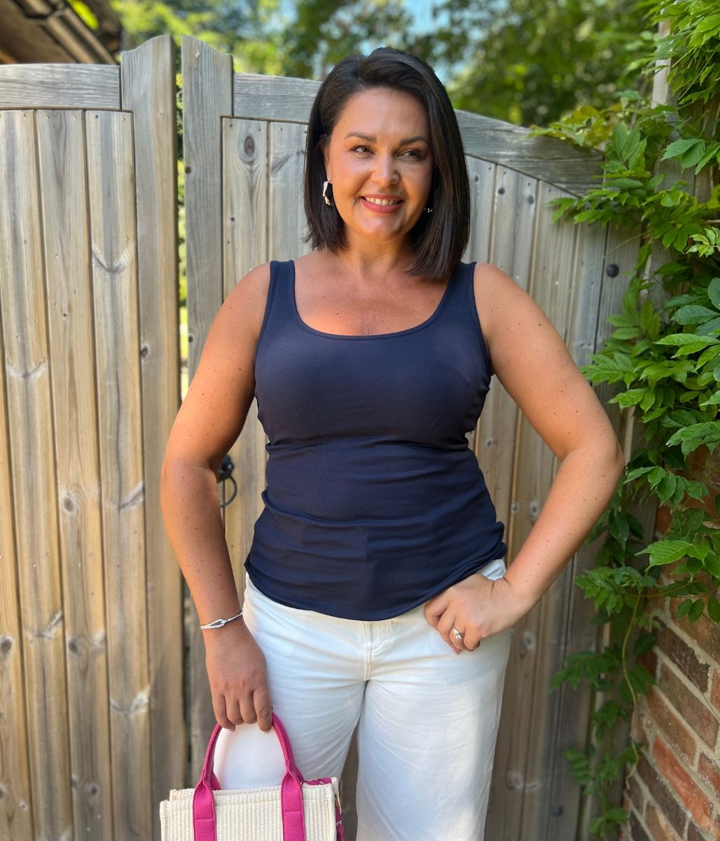 Navy Cotton Rich Secret Support Vest Top