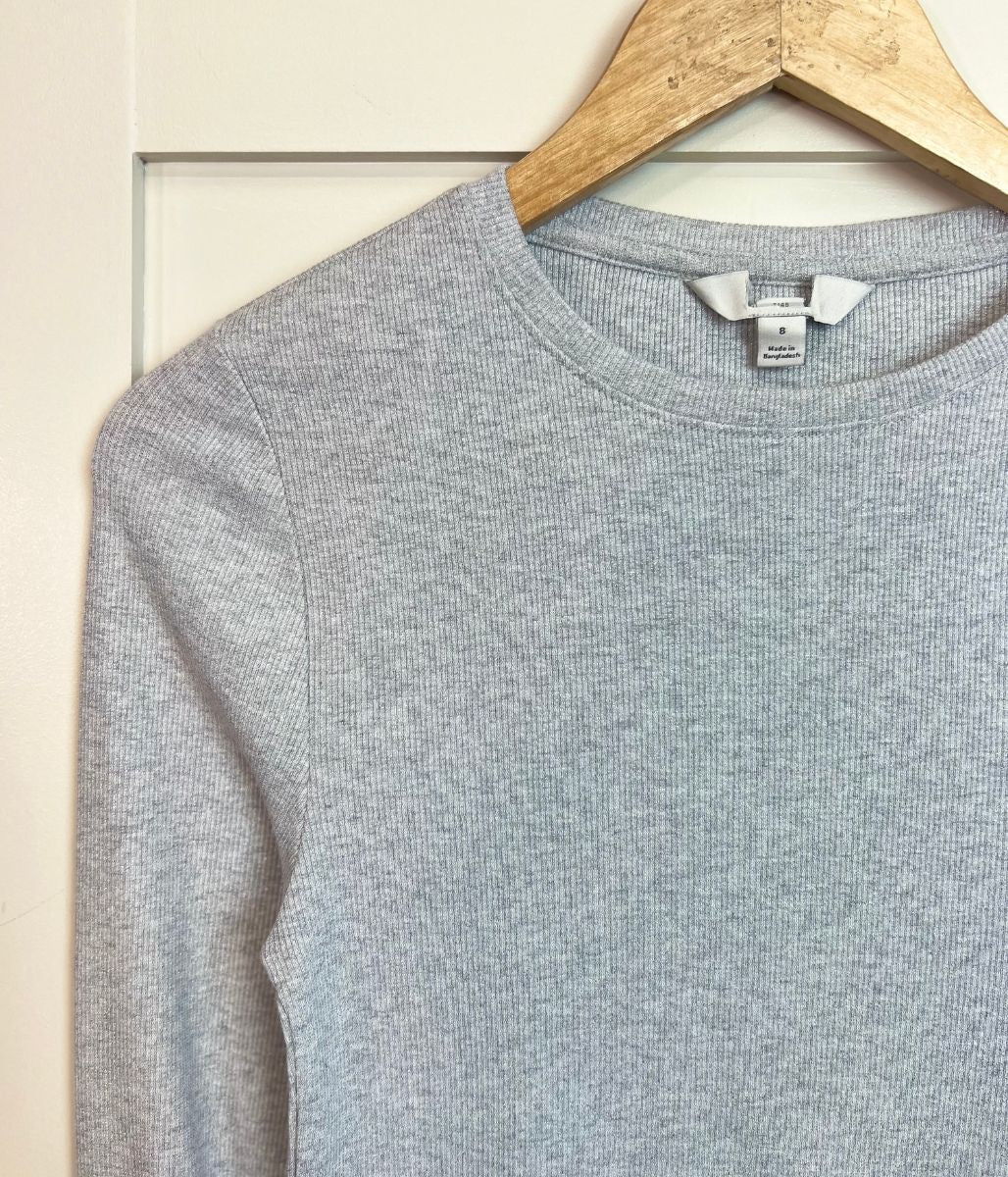 Silver Ribbed Sparkly Long Sleeve Top