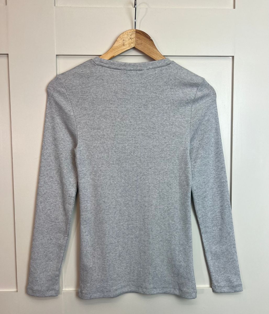 Silver Ribbed Sparkly Long Sleeve Top