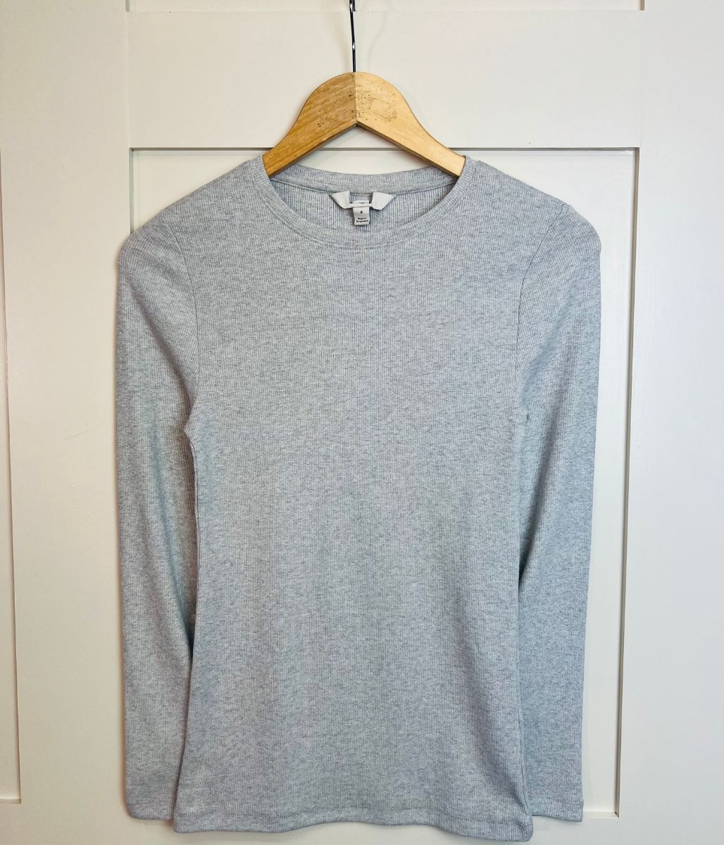 Silver Ribbed Sparkly Long Sleeve Top