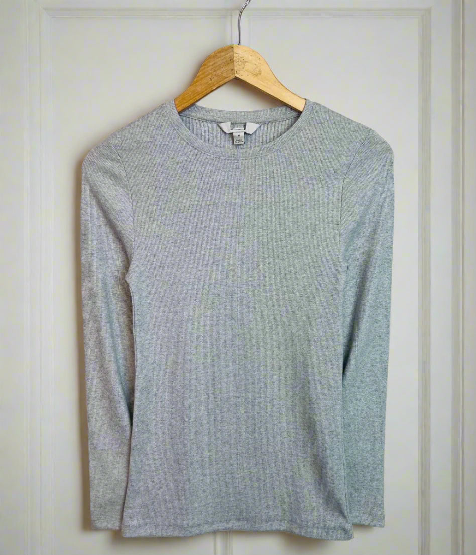 Silver Ribbed Sparkly Long Sleeve Top