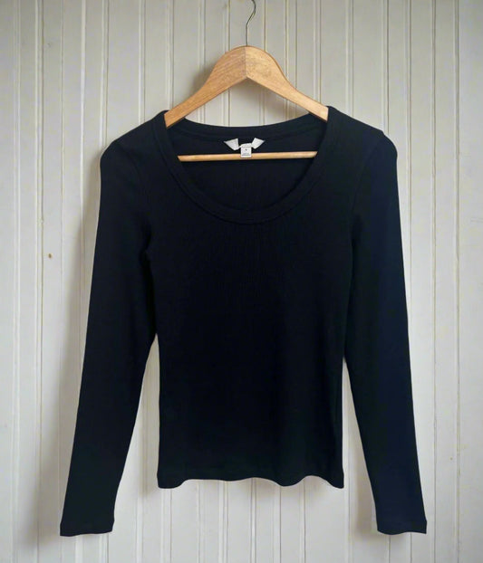Black Ribbed Long Sleeve Top