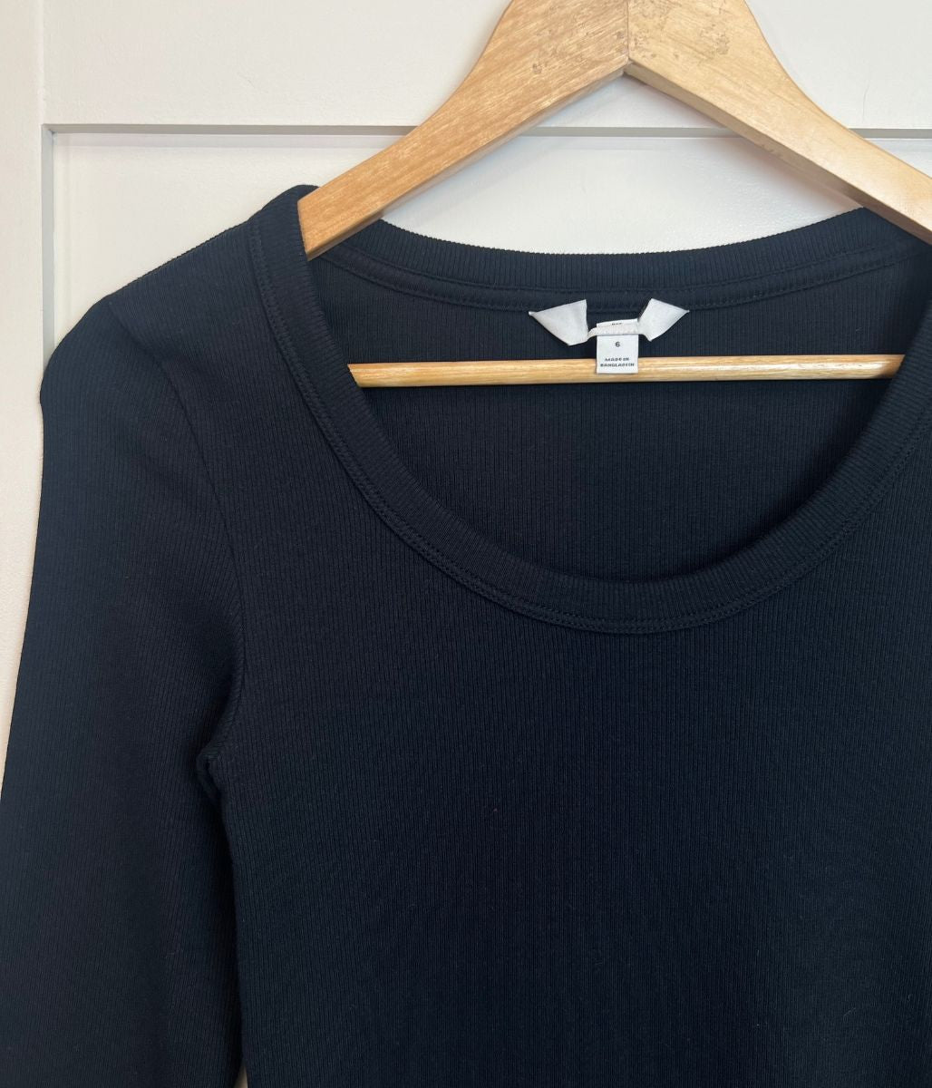 Black Ribbed Long Sleeve Top