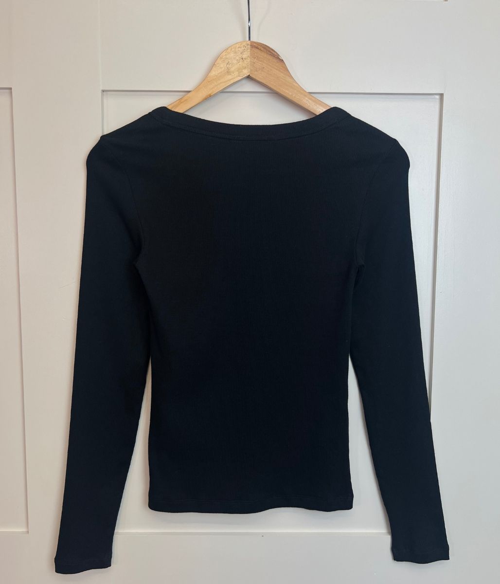 Black Ribbed Long Sleeve Top